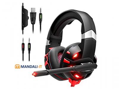 GIZORI Gaming Headset Xbox Headset, PS5 Headset with 7.1 Surround Sound Stereo, Gaming Headphones with Noise Canceling Mic & LED Light, Compatible with Xbox Series X|S, PS4, PS5, PC (Red), (K2)